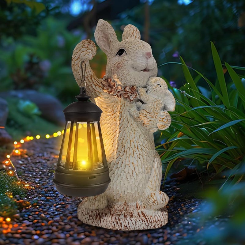 ILLUMINEW Solar Garden Statues Rabbit Lights, Outdoor Lighted Bunny Garden Decor Waterproof Figurines for Patio Porch Balcony Yard Lawn Lantern, Unique Easter Gifts for Mom Grandma Mother - Image 1